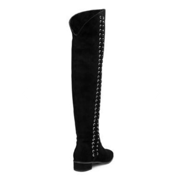 $895 AQUATALIA 6 Lucrezia Black Suede Grommet Tall Knee High OTK Boots - Picture 4 of 9